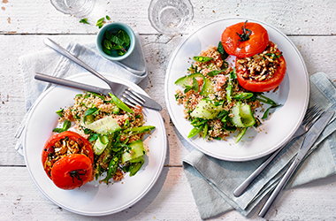 Turkey-stuffed tomatoes with wholewheat couscous salad