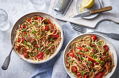 Tender smoked mackerel flakes are the star of this simple pasta recipe, adding peppery notes to a warming bowl of spaghetti.