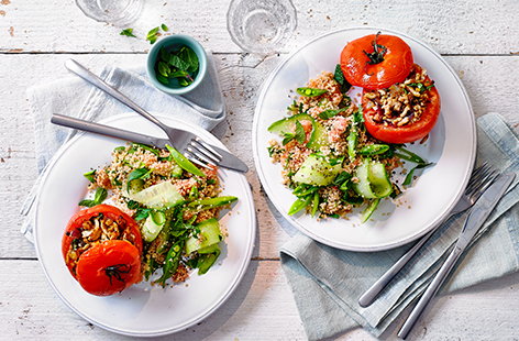 This stuffed tomatoes recipe is packed with lean turkey mince, sun-dried tomato purée and fresh basil. Serve with a colourful couscous salad for a healthy dinner for two.
