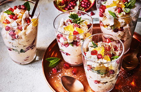 Eton mess gets a festive makeover in this no-bake pomegranate mess recipe.